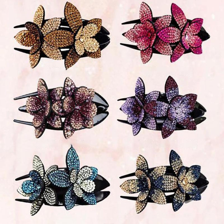 Skanto | Rhinestone Dobbel Blomst Hårklemme