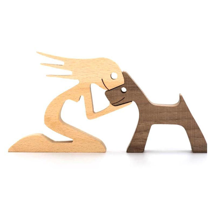 Pet Lover Gaver Tre Skulptur Familie & Valp Tre Håndverk Bord Ornamenter | Skanto