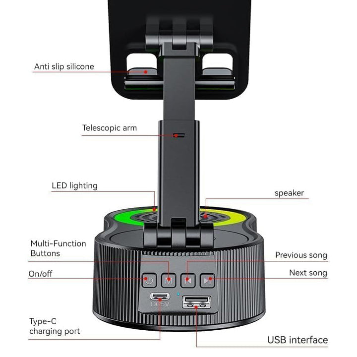 Skanto | 360° Justerbar Telefonsupport med Innebygd Bluetooth Høyttaler