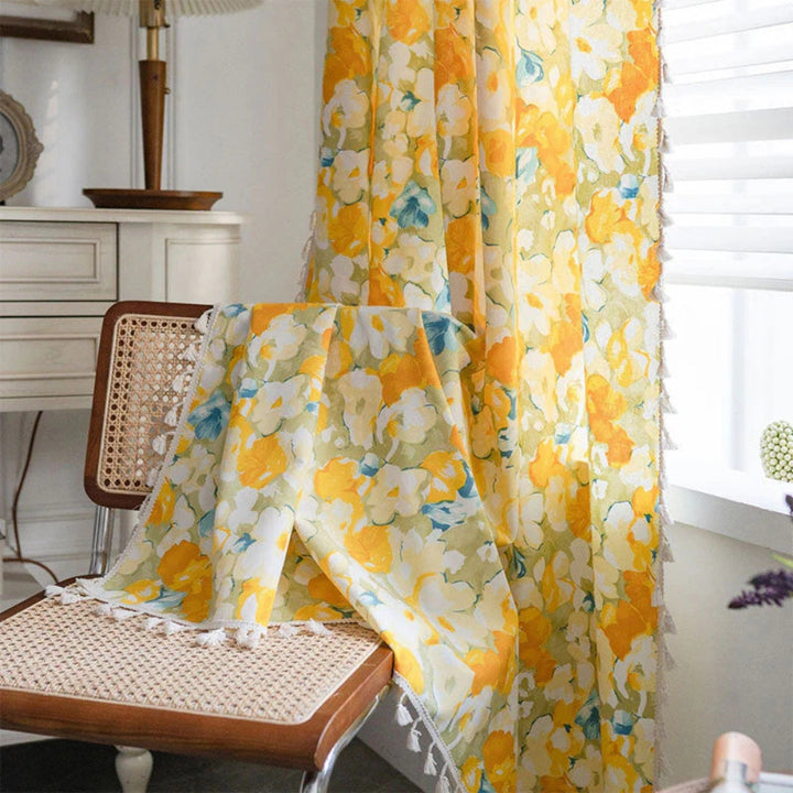 Skanto | Sunshine Blooms Floral Tasseled Curtain