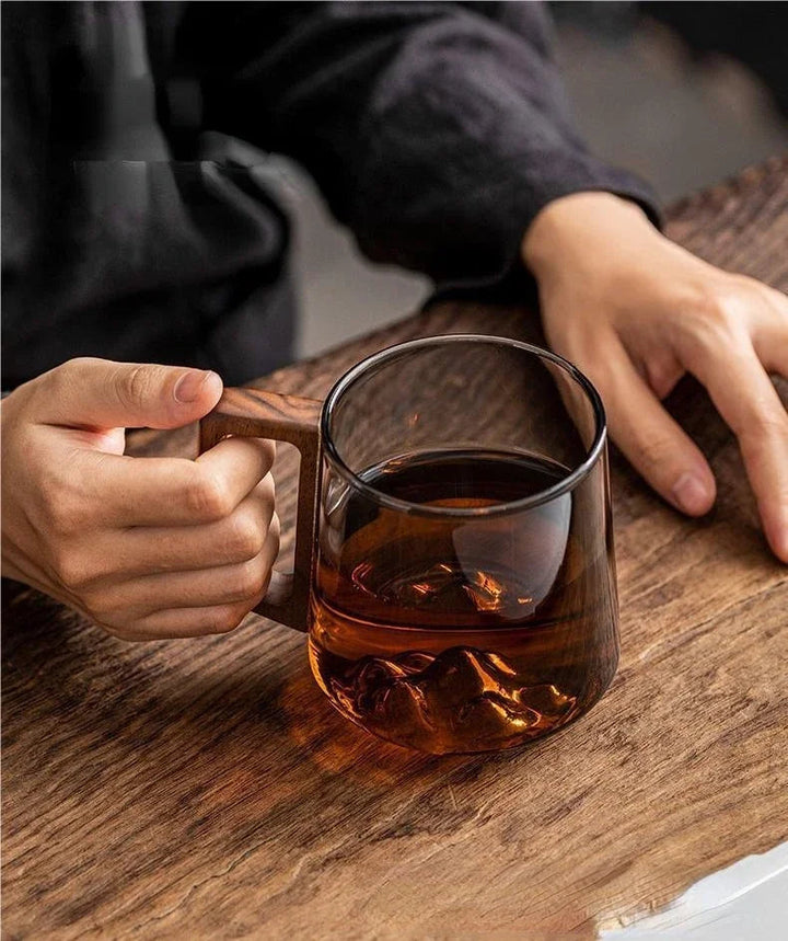 WoodGrip Glass Mug 400 ml med Trehåndtak for Varme og Kalde | Skanto
