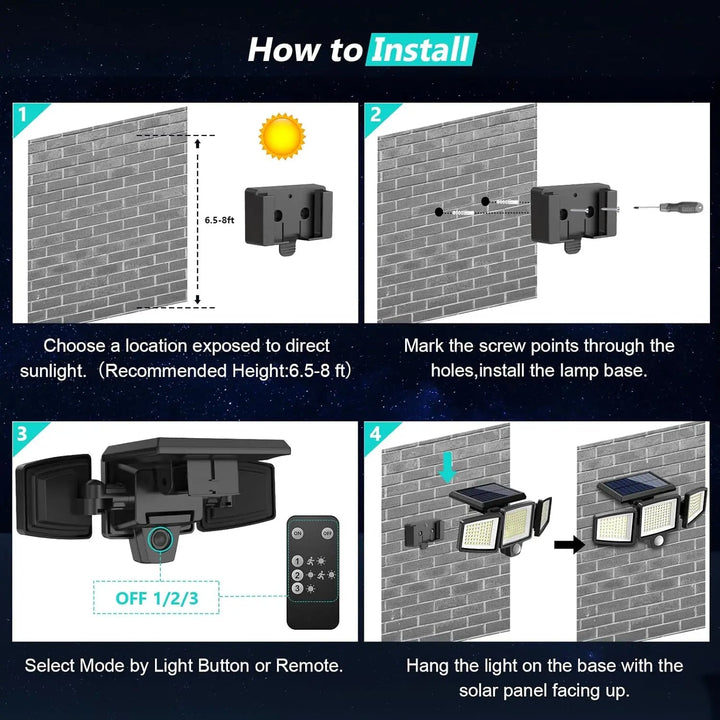 Skanto | Triple Head Motion Sensor Sollys for Utendørs