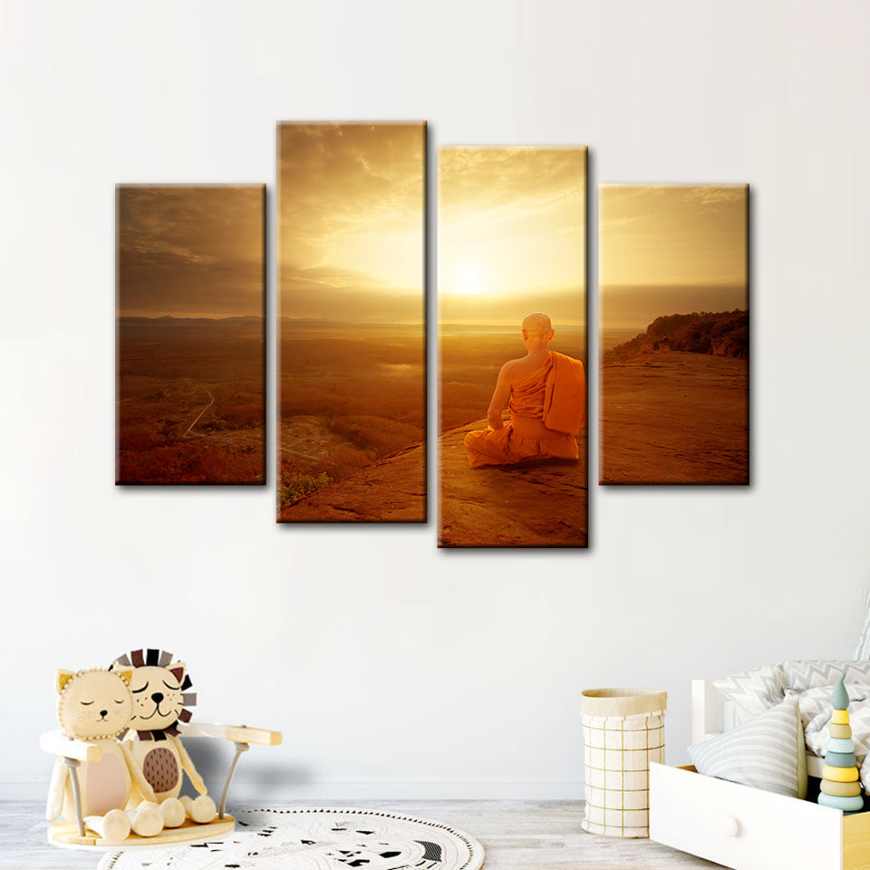 4-delt stille klipper solnedgang - lerret veggkunst maleri | Skanto