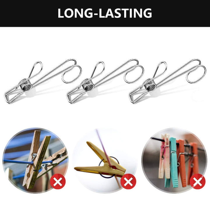 Skanto | Rustfritt Stål Metal Long Tail Clip (6 stk/sett)