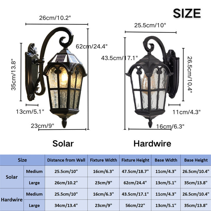 Skanto | Sollys Vanntett Utendørs Vegglampe | Vintage Design med Fjernkontroll for Veranda, Patio & Hagebruk
