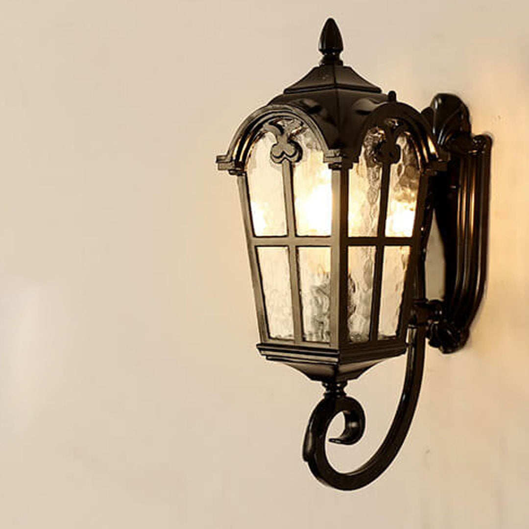 Europeisk Retro Glass Aluminium Lantern Ute Vanntett 1-Lys Vegglampe | Skanto