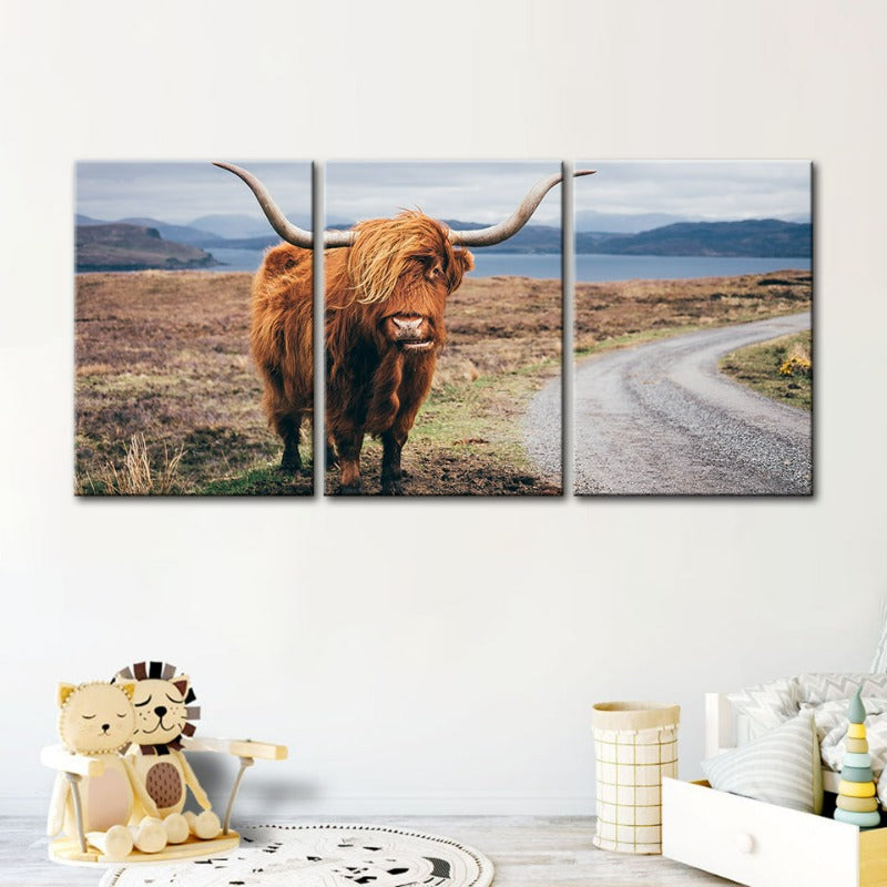 Vakre Brune Ku-Canvas Veggkunst Maleri 3 Stykker | Skanto
