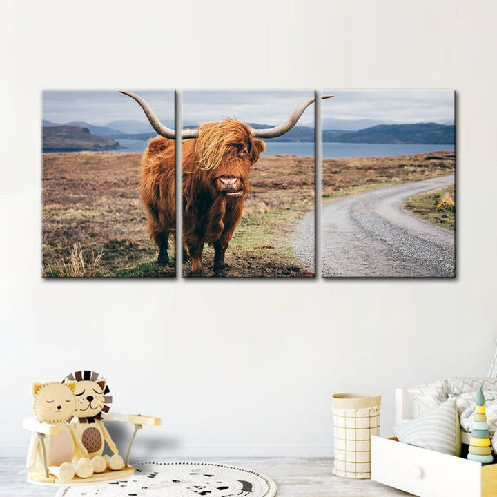 Vakre Brune Ku-Canvas Veggkunst Maleri 3 Stykker | Skanto