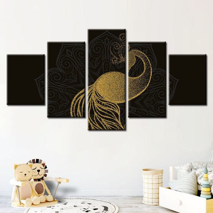 5-Piece Abstract Golden Mandala Peacock Canvas Wall Art Painting | Skanto