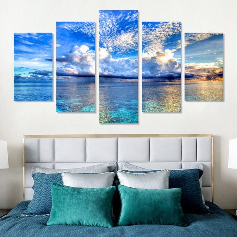5 Piece Beautiful Blue Ocean Landscape - Canvas Wall Art Painting | Skanto