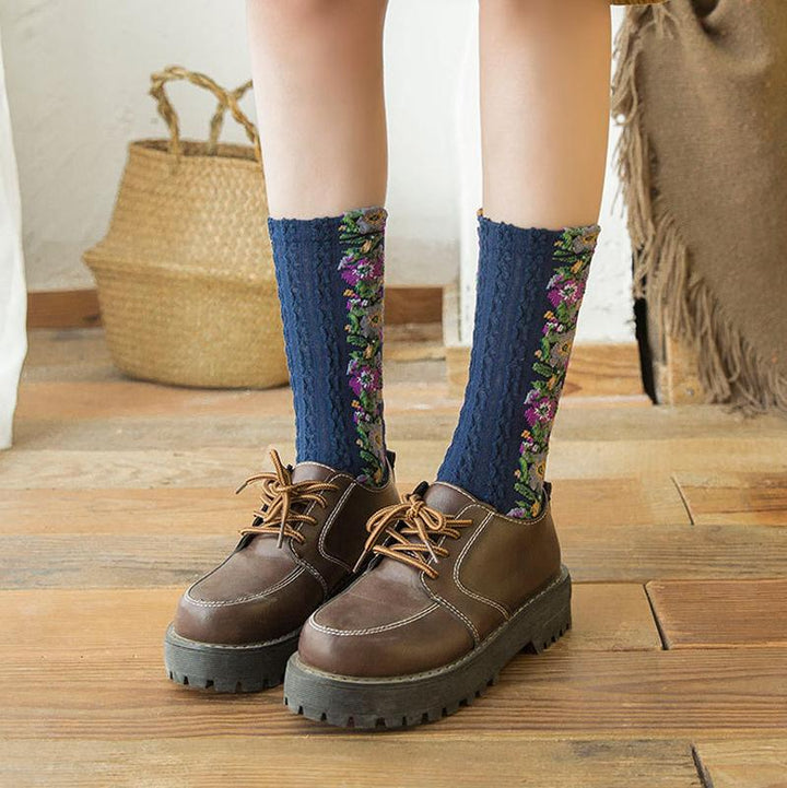 Skanto | 🧦🌸Vintage Broderte Blomst Sokker (5 Par)