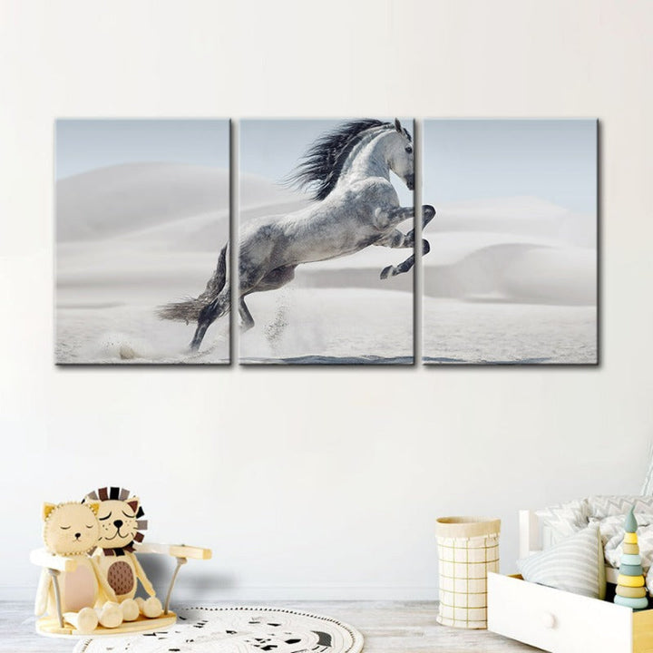 Springende Hvit Hest-Levnadsveggkunst Maleri 3 Stykker