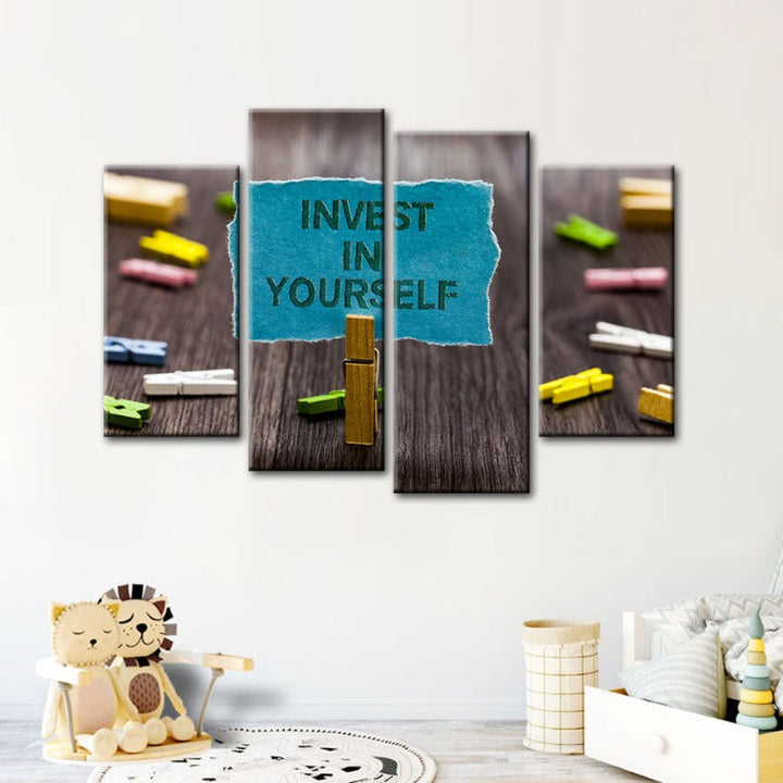 4-Piece Invest in Yourself Canvas Wall Art Print | Skanto