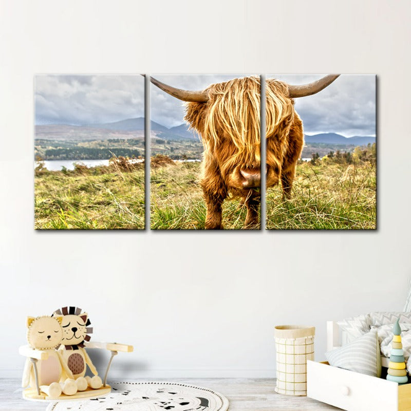 Søt Vill Ku-Canvas Veggkunst Maleri 3 Deler