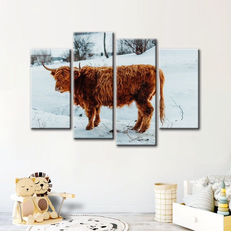 4-Piece Curly Cow Canvas Wall Art Painting | Skanto
