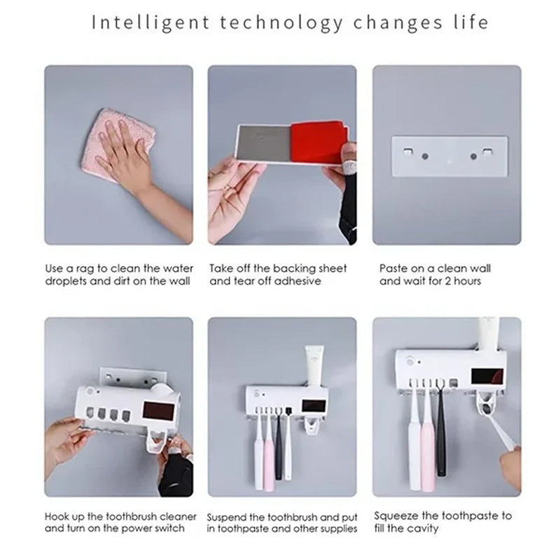 Smart UV Light Sterilizer Tandbørsteholder, Veggmontert Tannkremdispenser | Skanto