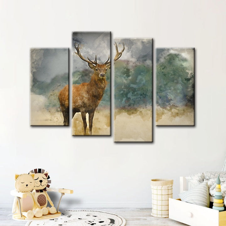 4-Piece Watercolor Ebony Deer - Canvas Wall Art Painting | Skanto