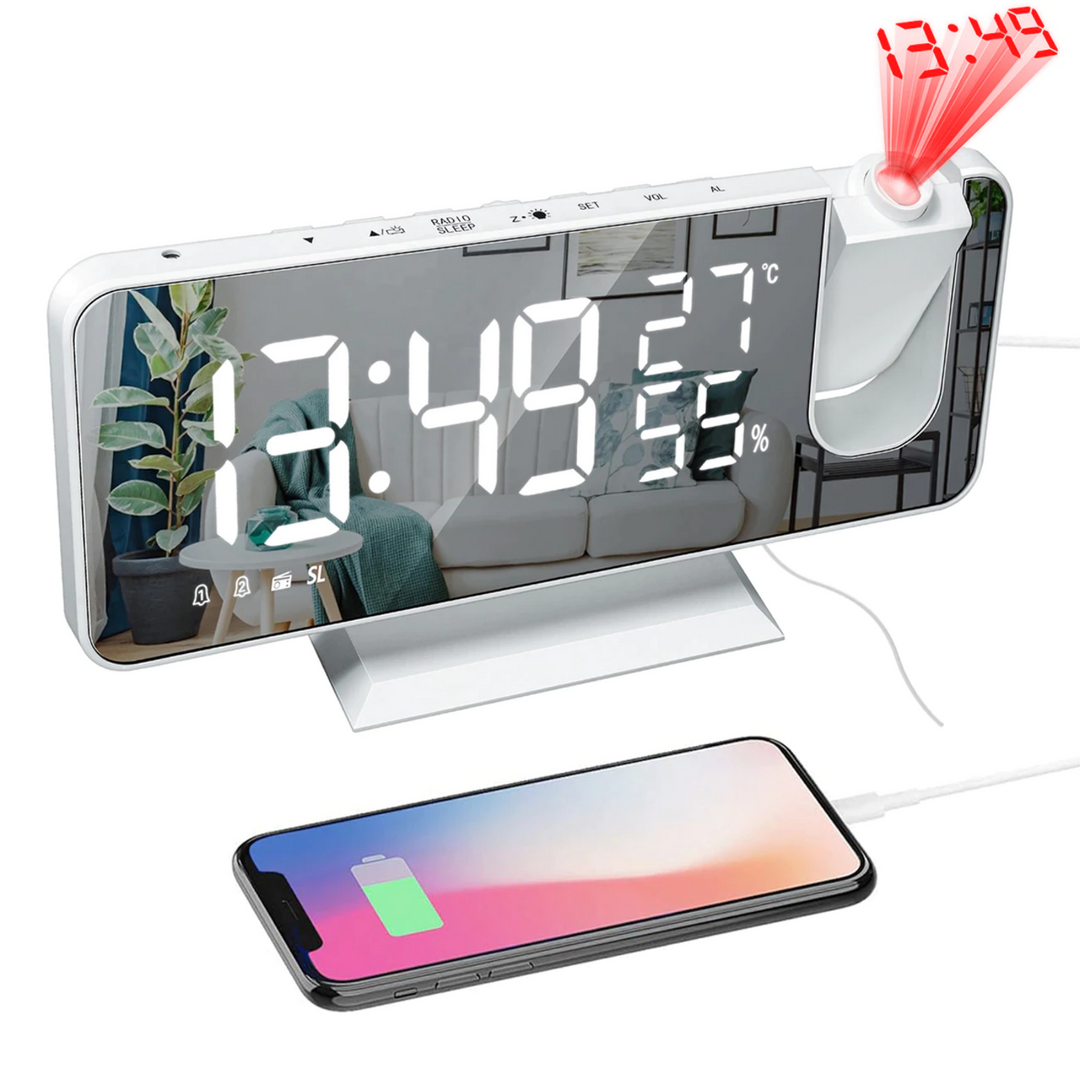 Innovativ LED-projektør vekkerklokke med USB Skanto