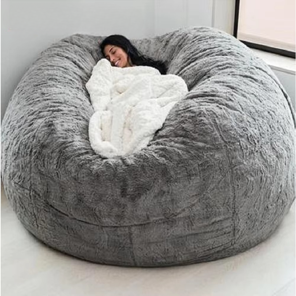 Riesiger, 1,5 m großer, flauschiger Sitzsackbezug aus Kunstfell – Ultraweiches Lounge-Sofa (nur Bezug)