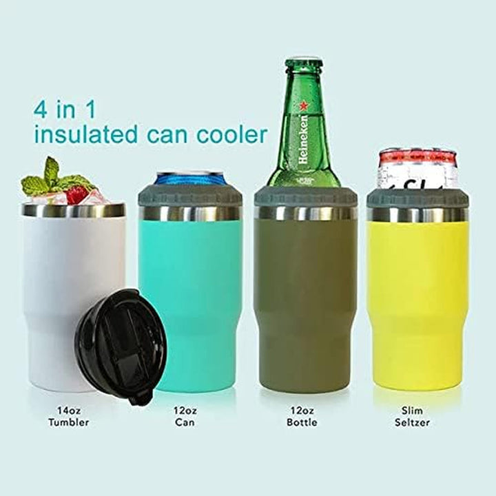 Skanto | 4 i 1 rustfritt stål boks/flaske isolator, 14Oz toveis lokk SUS isolert boks kjøler, ølboksholder (Svart)