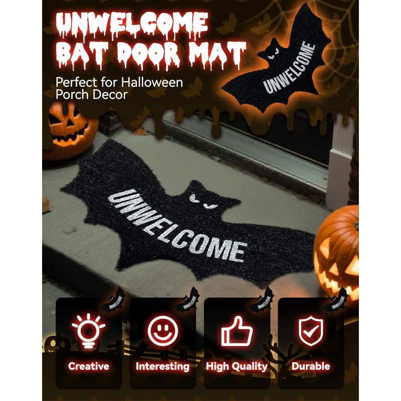 Skanto | UNWELCOME Halloween Flagermus Dørmatte – Skummel Dekorativ Entrématte for Veranda, Patio, eller Innendørs Bruk