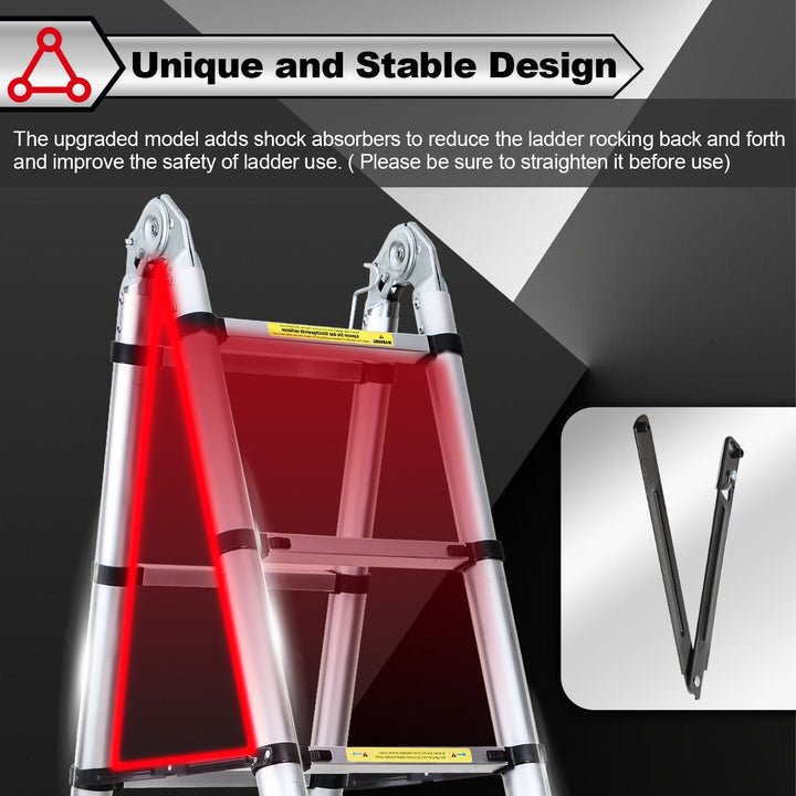 5M Aluminium Teleskopstiger Foldestiger med Hjul og Triangel Stabiliserer | Skanto