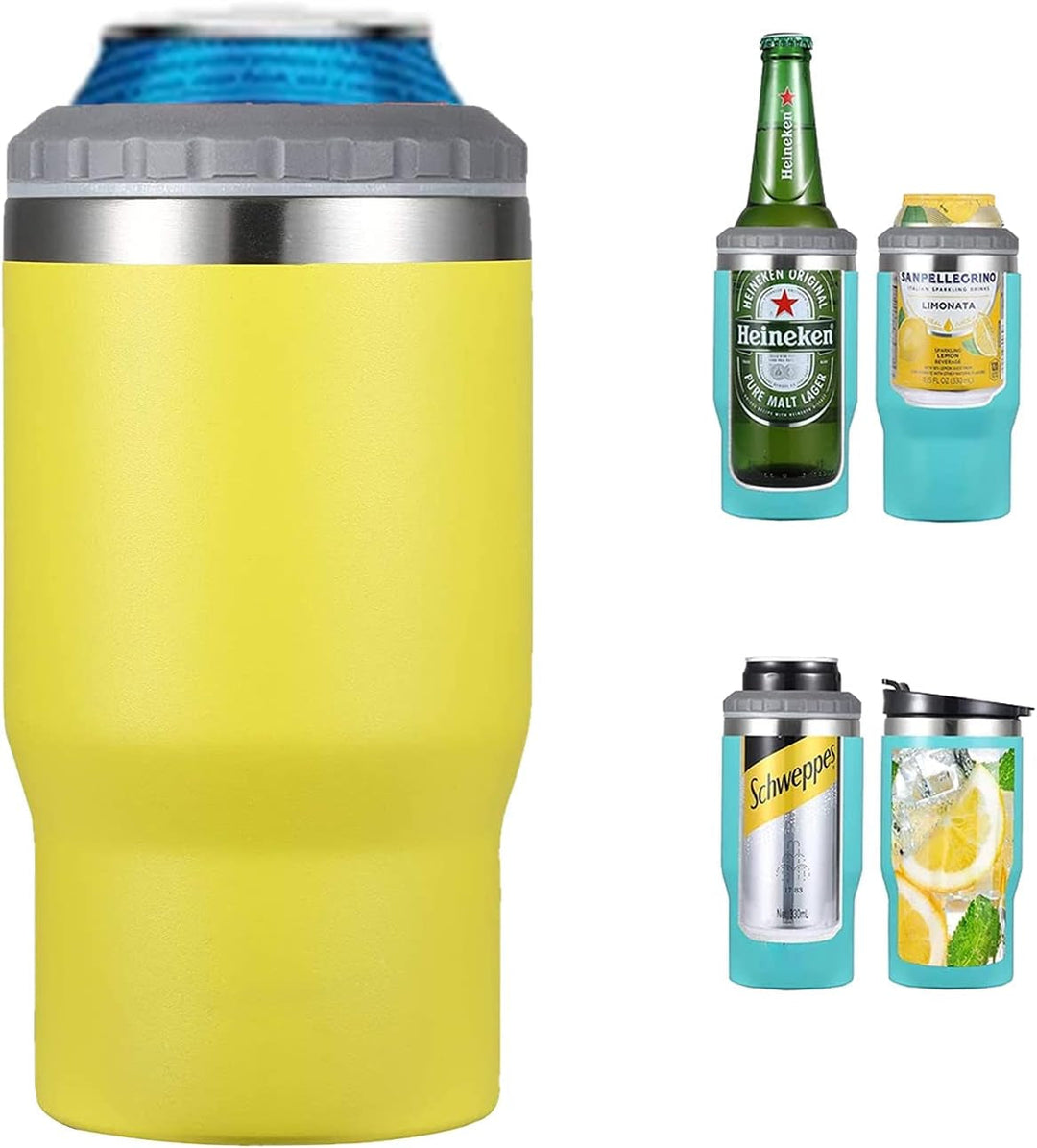 Skanto | 4 i 1 rustfritt stål boks/flaske isolator, 14Oz toveis lokk SUS isolert boks kjøler, ølboksholder (Svart)