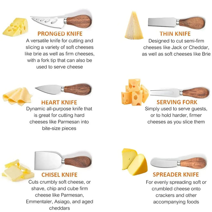 6 stk Rustfritt Stål Ostekniver for Charcuterie-Boards og Bestikk | Skanto
