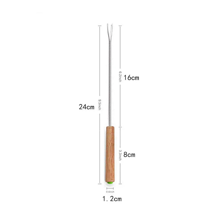 6 stk rustfrie stål gafler med trehåndtak for BBQ leirbål grill | Skanto