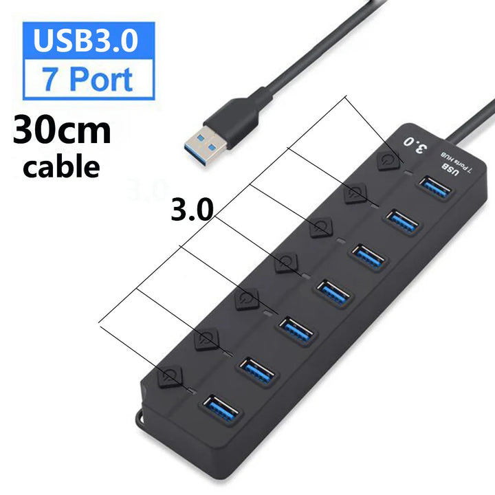 Skanto | 7-Port USB 3.0 Hub med Strømbryter – PortMaster (1+1 GRATIS)