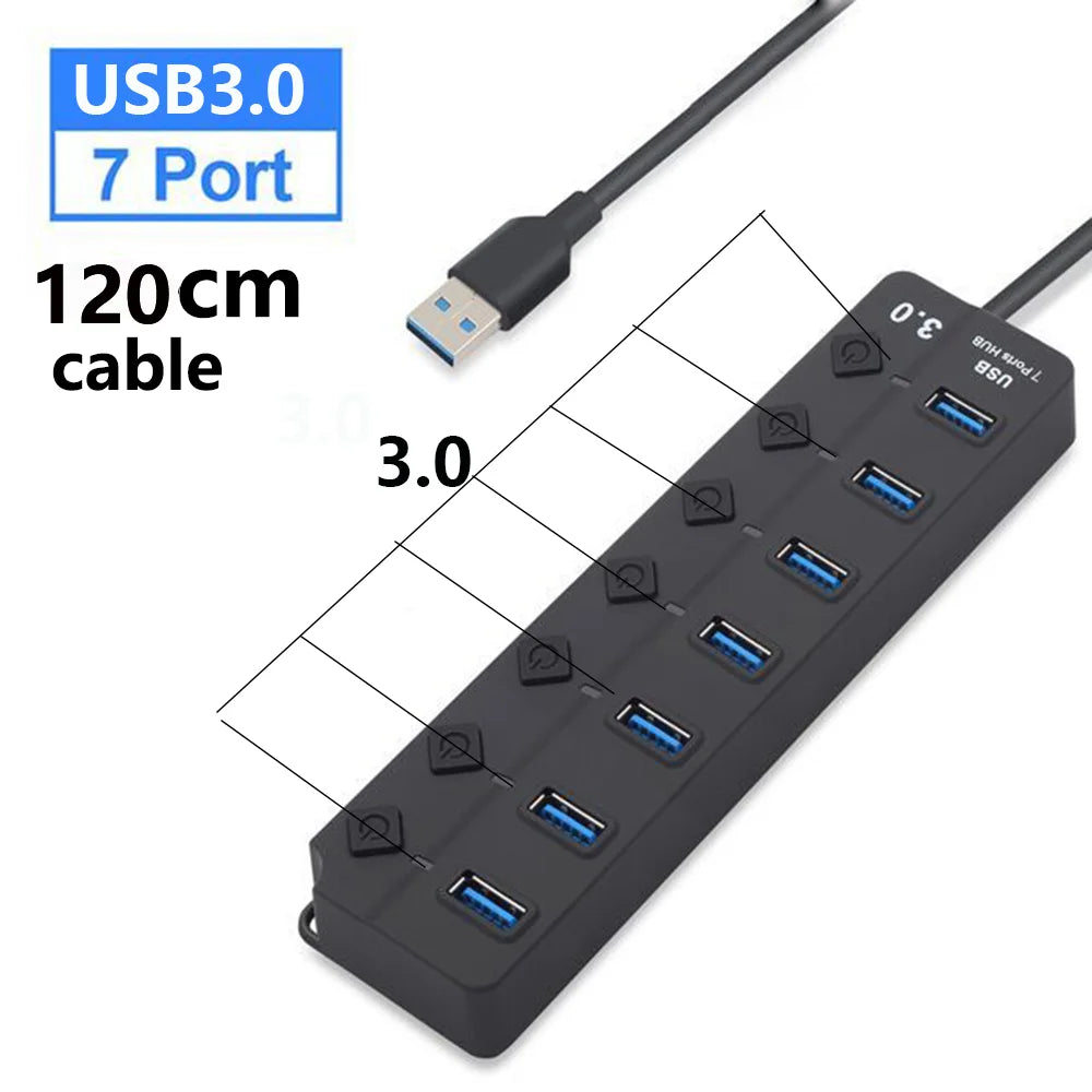 Skanto | 7-Port USB 3.0 Hub med Strømbryter – PortMaster (1+1 GRATIS)