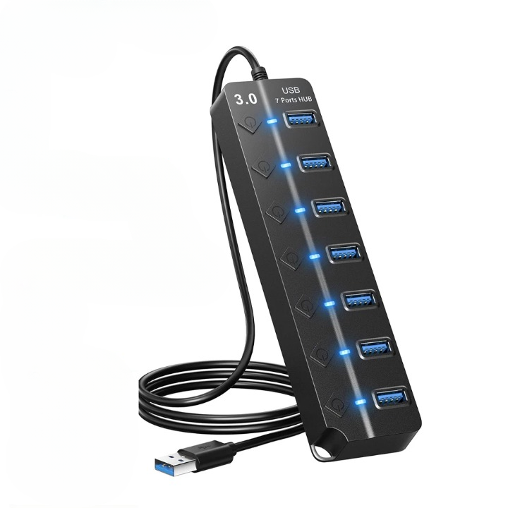Skanto | 7-Port USB 3.0 Hub med Strømbryter – PortMaster (1+1 GRATIS)