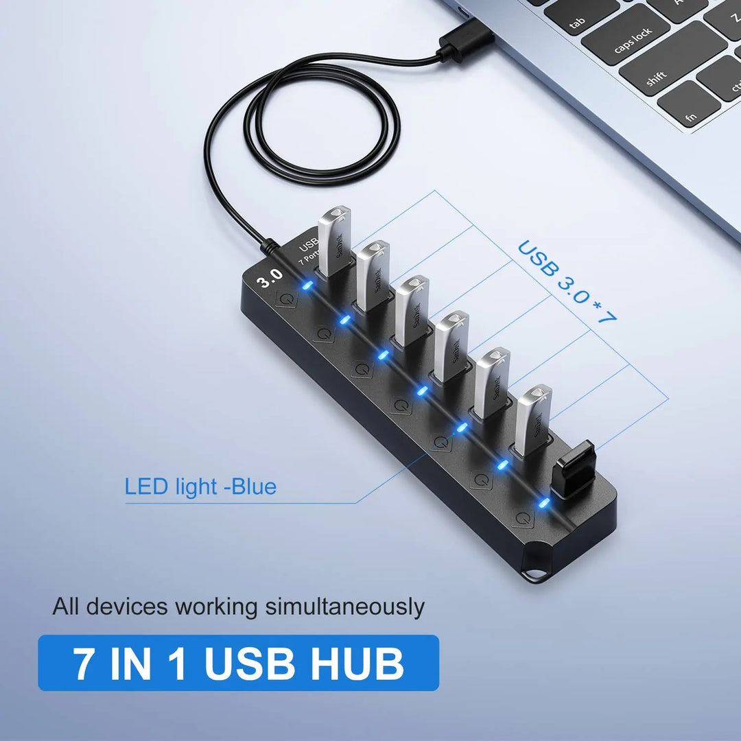 Skanto | 7-Port USB 3.0 Hub med Strømbryter – PortMaster (1+1 GRATIS)