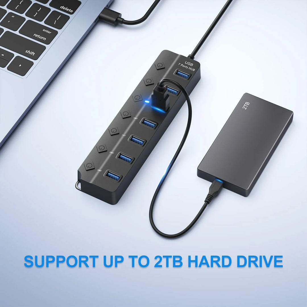 Skanto | 7-Port USB 3.0 Hub med Strømbryter – PortMaster (1+1 GRATIS)