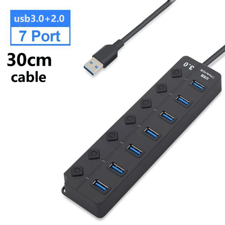 Skanto | 7-Port USB 3.0 Hub med Strømbryter – PortMaster (1+1 GRATIS)