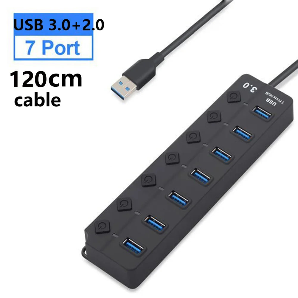 Skanto | 7-Port USB 3.0 Hub med Strømbryter – PortMaster (1+1 GRATIS)