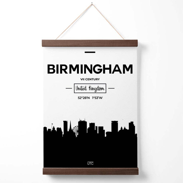 Svart-hvitt-plakat fra Birmingham med skylinemotiv (inkludert oppheng)