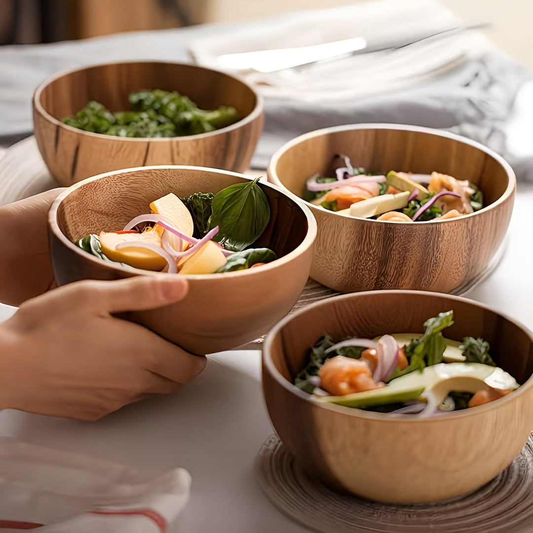 Sett med tre tre servingskåler (4-delt) – Gjenbrukbar og håndlaget | Perfekt for salat, suppe, ris og ramen | Skanto
