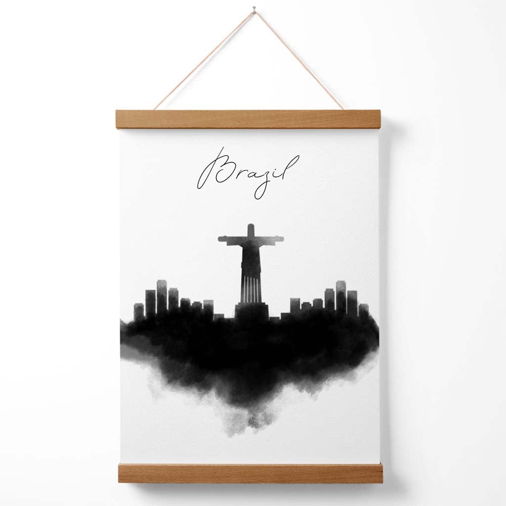 Brasil akvarell plakat med bysilhuett og oppheng