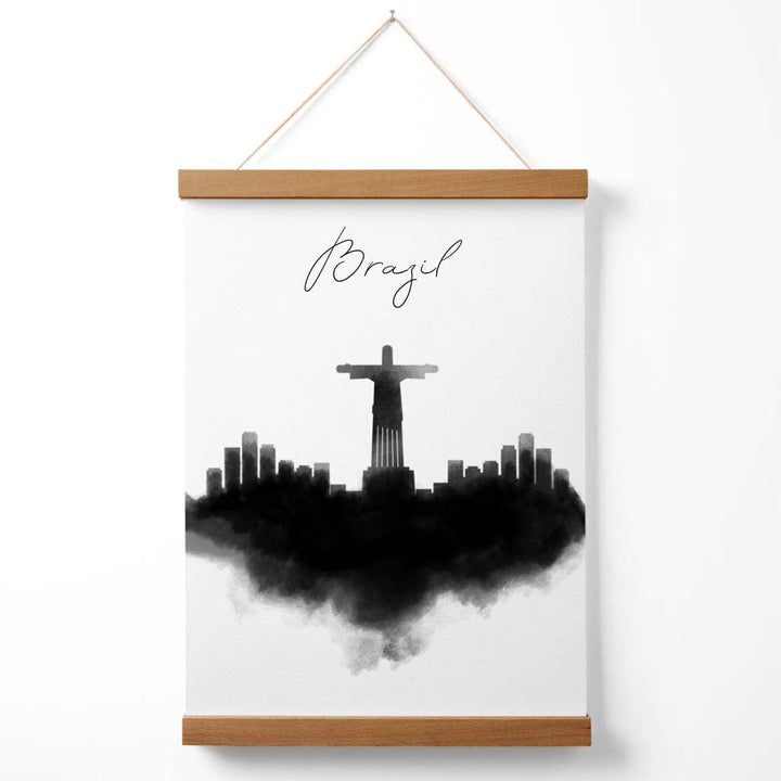 Brasil akvarell plakat med bysilhuett og oppheng