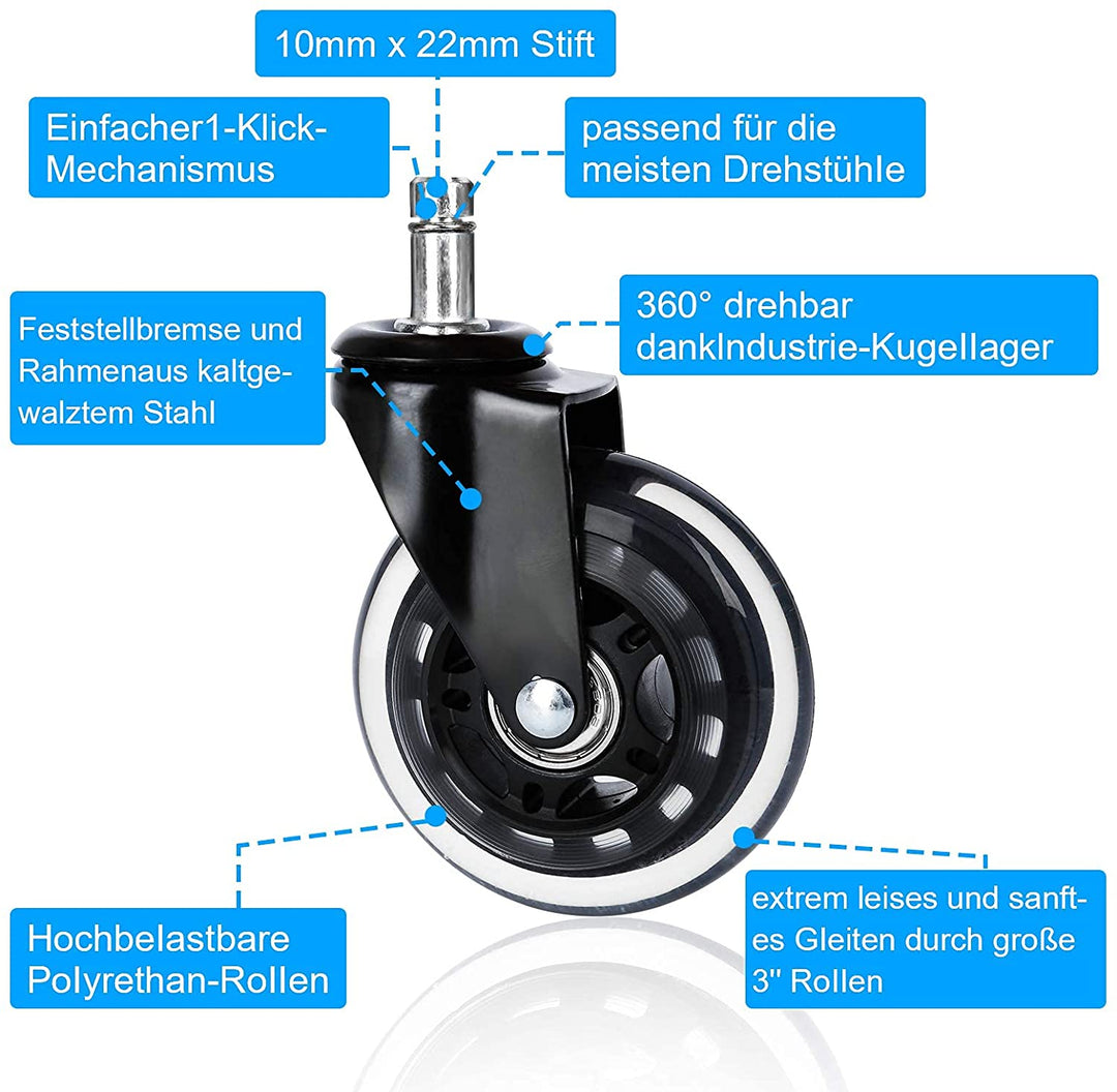 5X Set Hjerte Gulv Rullere Kontorstol Hjul | Skanto