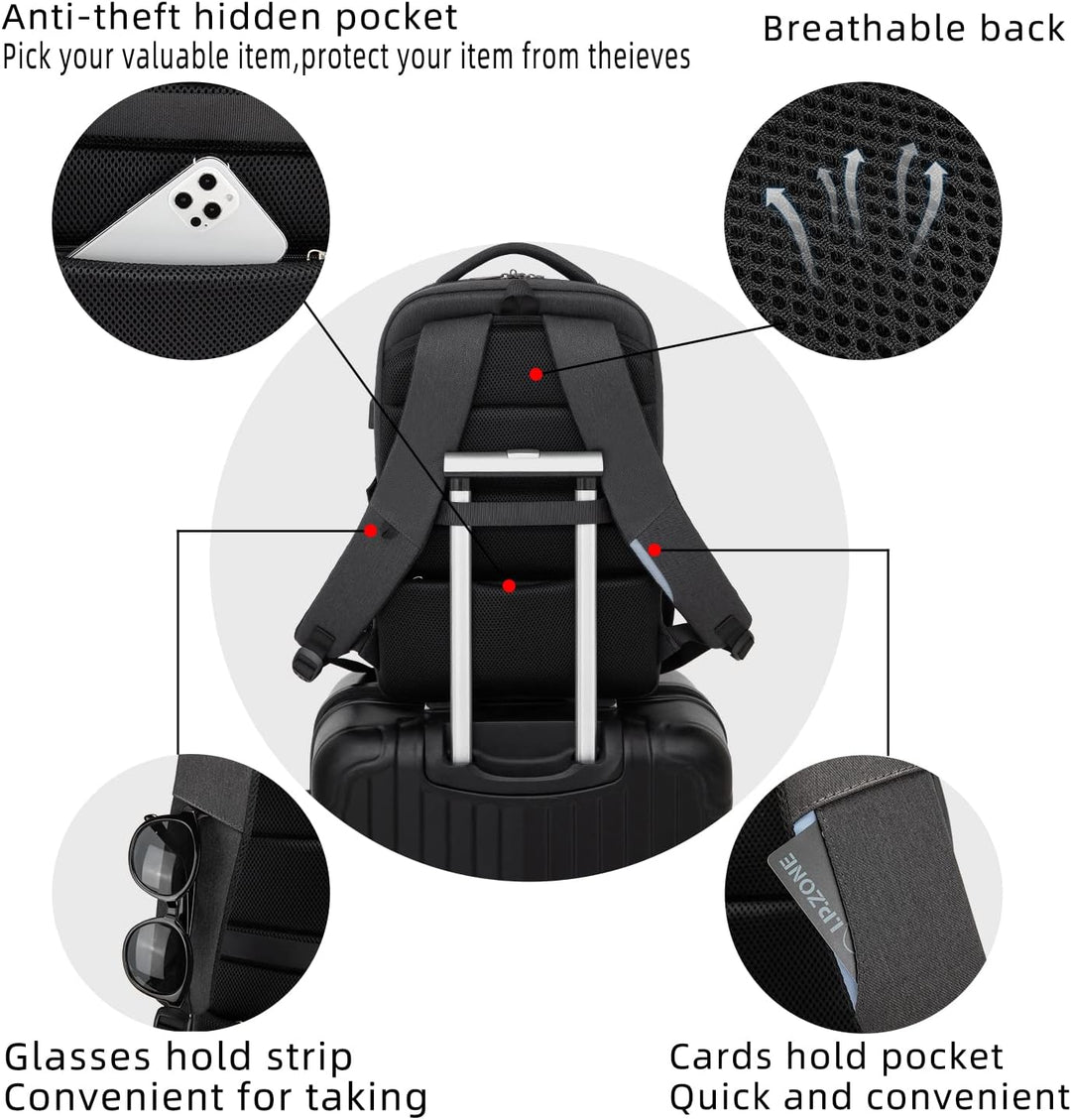 Vanntett reise laptop ryggsekk med USB-port og organisert lagring | Skanto
