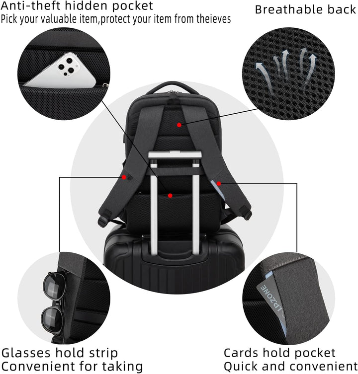 Vanntett reise laptop ryggsekk med USB-port og organisert lagring | Skanto