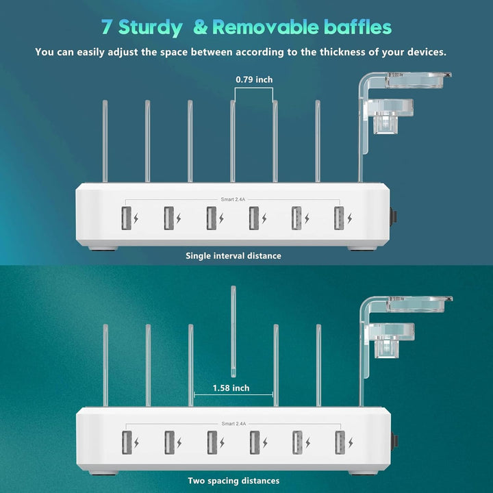 Skanto | 6-ports flere enheter hurtigladerstasjon organizer med smart IC & kabelsett