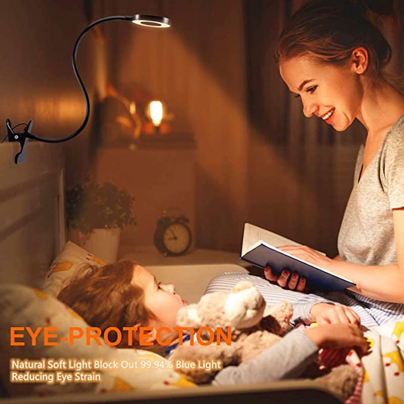 Skanto | Clip-on lys - Lese lampe med 48 LED-lamper, 3 fargemoduser og 10 lysstyrkenivåer, øyebeskyttelse og fleksibel gåsnek