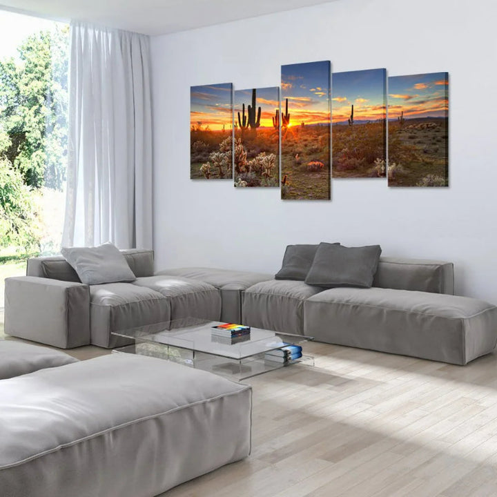 Set med 5 lerretsbilder med naturlandskap fra ørkenen