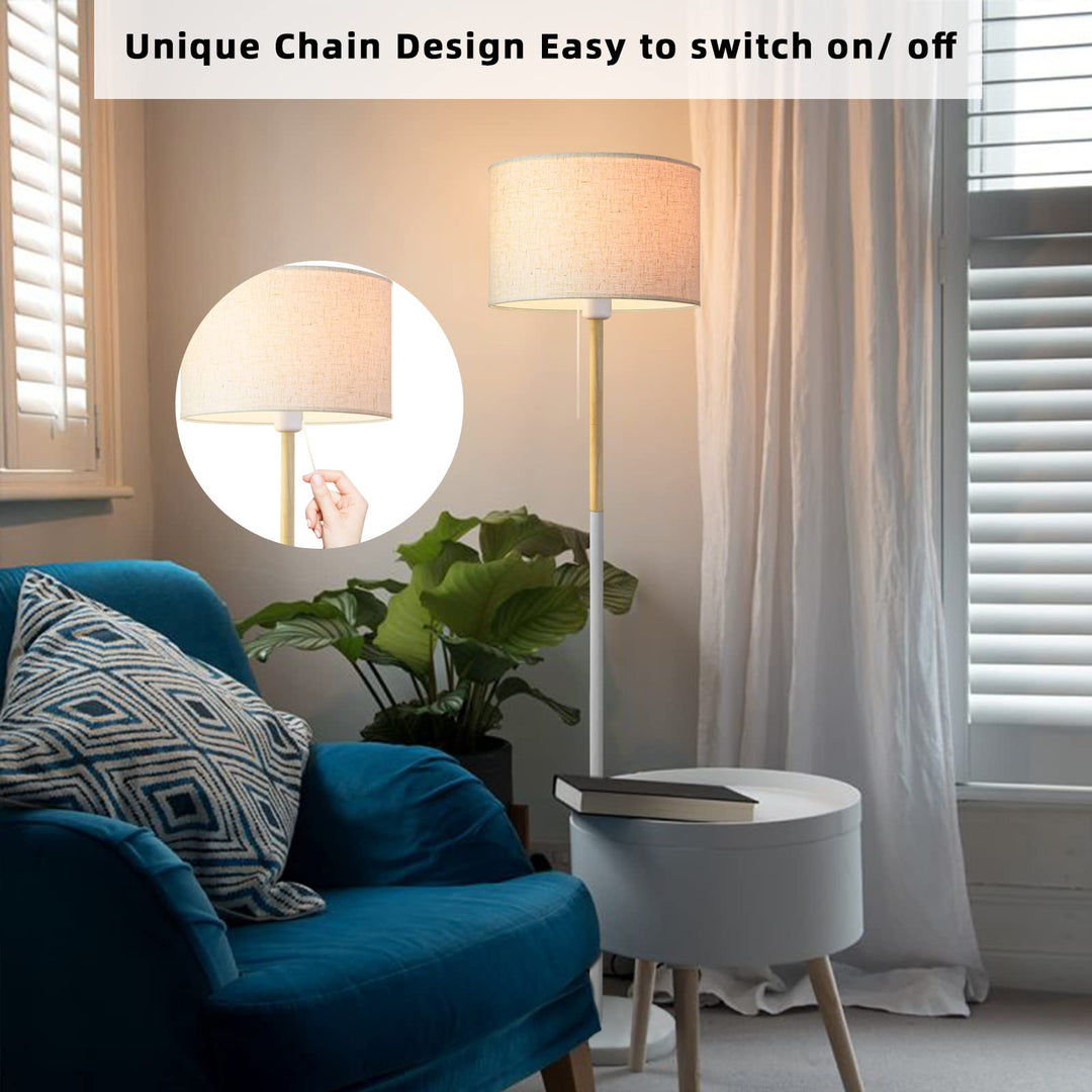 Skanto | Lalisu Moderne Hvit Gulvlampe - Mid-Century Bondehusdesign Med Lin Skjerm For Stue