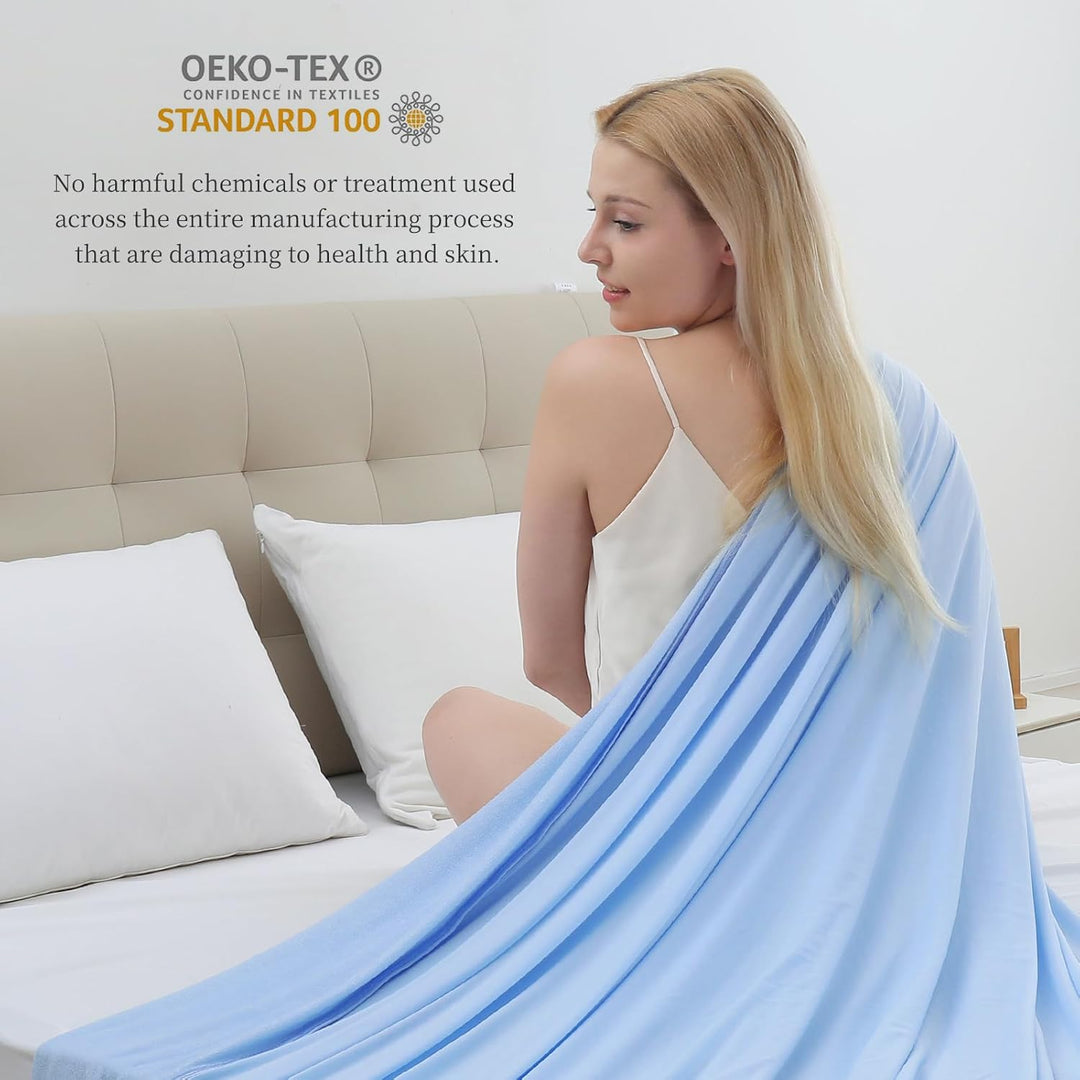 Cool Fiber Q-Max 0.4 Dobbeltsidig Is Silke Kjøleteppe – Lake Blue | Skanto