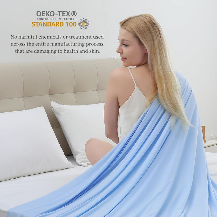 Cool Fiber Q-Max 0.4 Dobbeltsidig Is Silke Kjøleteppe – Lake Blue | Skanto