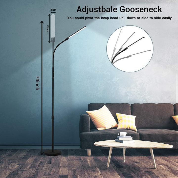 Skanto | Nxone Justerbar Led Gulvlampe, Svart, Moderne Leselys Med 4 Farger & Stegløs Lysstyrke